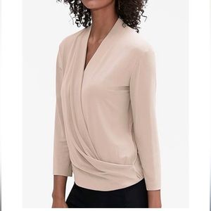 MM LAFLEUR Deneuve Faux Wrap Blouse Top Cream Taupe